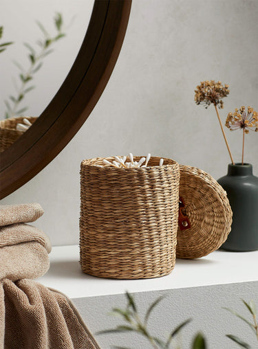 Leather accent decorative jar